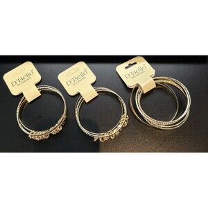 D'Bello Gold Tone Bangle & Rhinestone Beaded Metal Bracelet 3 Set Lot of 10